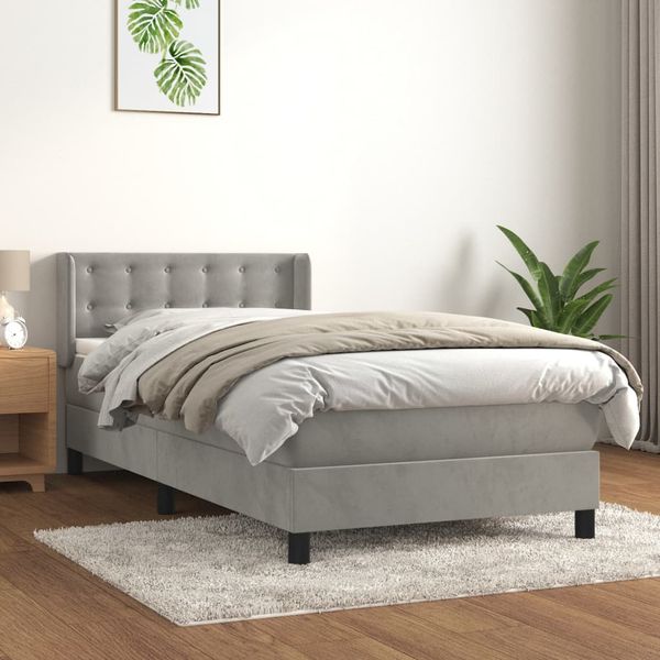 vidaXL Posteľný rám boxsping s matracom bledosivý 100x200 cm zamat