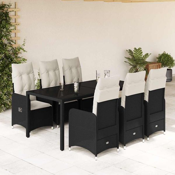vidaXL 7-dielna záhradná bistro súprava s vankúšmi čierna polyratan