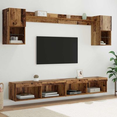 vidaXL TV nástenné jednotky s LED 6 pcs Staré drevo Kompozitné drevo