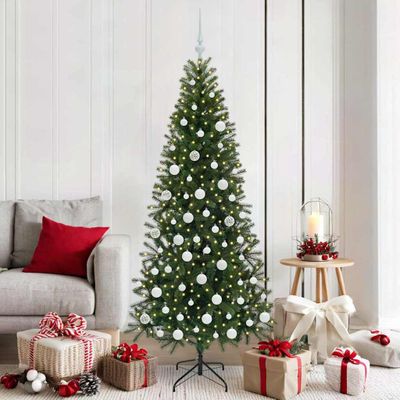 vidaXL Umelý vianočný stromček s 300 LED-i Zelená 180 cm PE a PVC