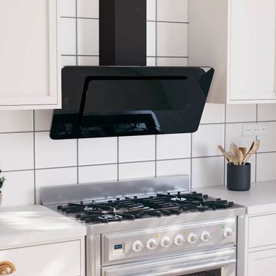 vidaXL Nástenný digestor 90cm nehrdzavejúca oceľ a tvrdené sklo čierny