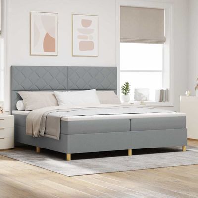 vidaXL LED box s pružinami Svetlosivá 200 x 200 cm látka