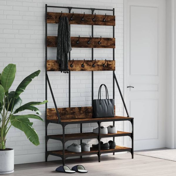 vidaXL Vešiak na šaty s botníkom dymový dub 100x40x184 cm