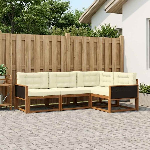 vidaXL Záhradná súprava gaučov s vankúšom 4 pcs Prírodná a krémová