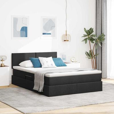vidaXL Postel s úložným prostorem a matrací Čierna 140 x 190 cm