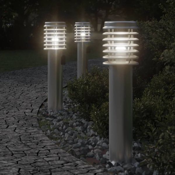 vidaXL Vonkajšie stojace lampy zásuvka 3 ks strieborné 60cm nehr. oceľ
