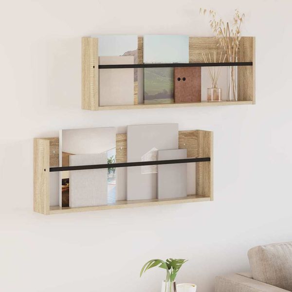 vidaXL Regál na časopisy s poličkou 2 pcs Sonoma dub 80 x 12 x 30 cm