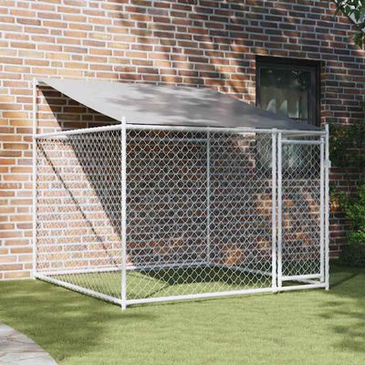 vidaXL Klietka pre psa so strechou a dverami sivá 2x2x2 m pozink. oceľ