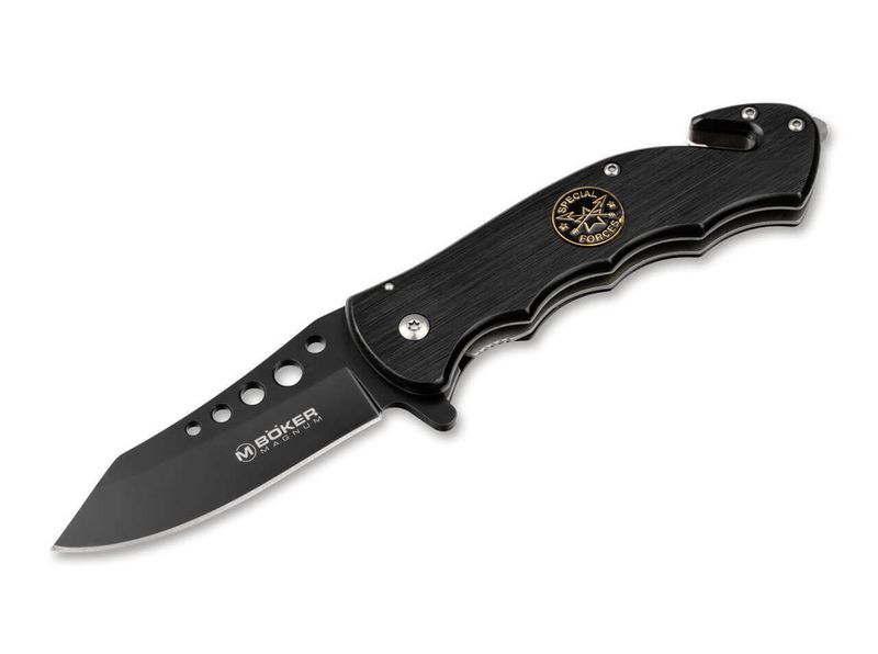 Magnum 01MB858 Special Forces vreckový záchranársky nôž s asistenciou 8 cm, celočierna, hliník