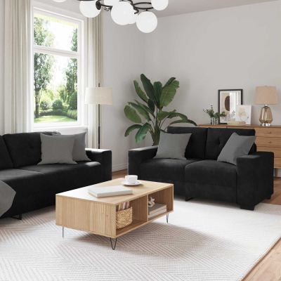 vidaXL Sada pohoviek 3 pcs Čierna 221 x 80 x 80 cm Zamat