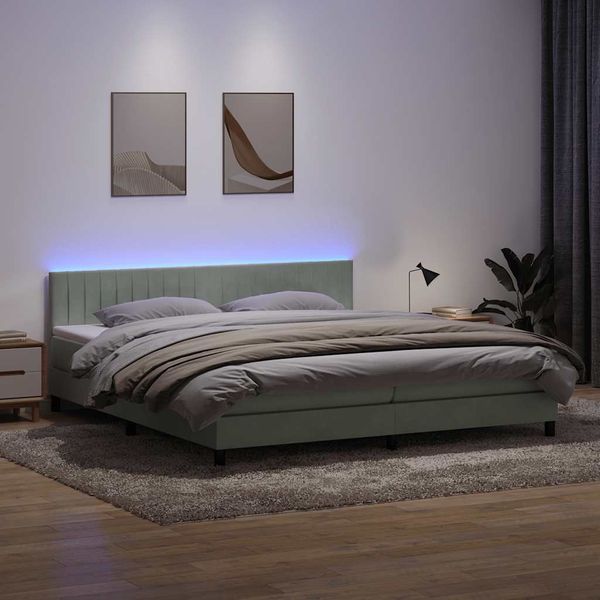 vidaXL Box Spring Posteľ s matracom a LED Svetlosivá 200x210 cm Zamat