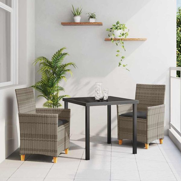 vidaXL Záhradný jedálenský set 3 pcs Sivá polyratan