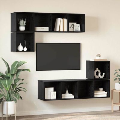 vidaXL Zostava TV skriniek Nástenný 4 pcs Čierny dub Kompozitné drevo