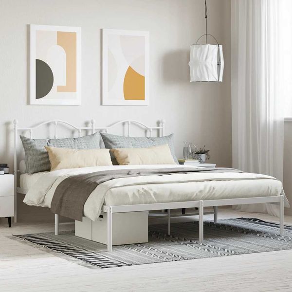 vidaXL Kovový rám postele s čelom biely 160x200 cm