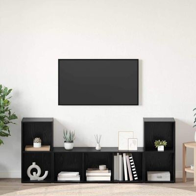 vidaXL Zostava TV skriniek Nástenný 3 pcs Čierna Kompozitné drevo