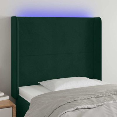 vidaXL Čelo postele s LED tmavozelené 83x16x118/128 cm zamat