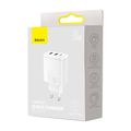 Sieťová nabíjačka Baseus Compact Quick Charger, 2xUSB, USB-C, PD, 3A, 30W (biela)