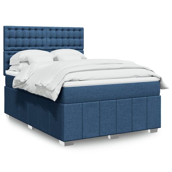 vidaXL Posteľný rám boxspring s matracom modrý 160x200 cm látka