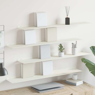 vidaXL Závesná polica 4 ks Biely 100 x 18 x 2,5 cm Oceľ