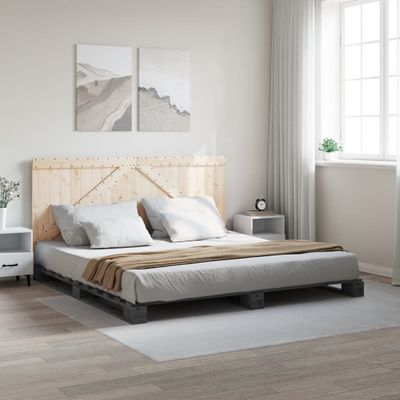 vidaXL Posteľný rám s čelom sivý 200x200 cm masívna borovica