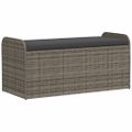 vidaXL Úložná lavička s vankúšom sivá 115x51x52 cm polyratan