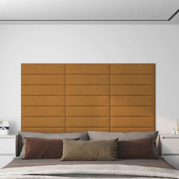 vidaXL Nástenné panely 12 ks hnedé 60x15 cm zamat 1,08 m²