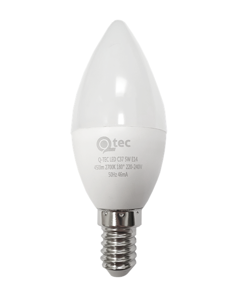 LED žiarovka Qtec 5W C37 E14 teplá biela