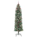 vidaXL Umelý chudý vianočný strom Zelená a biela 240 cm