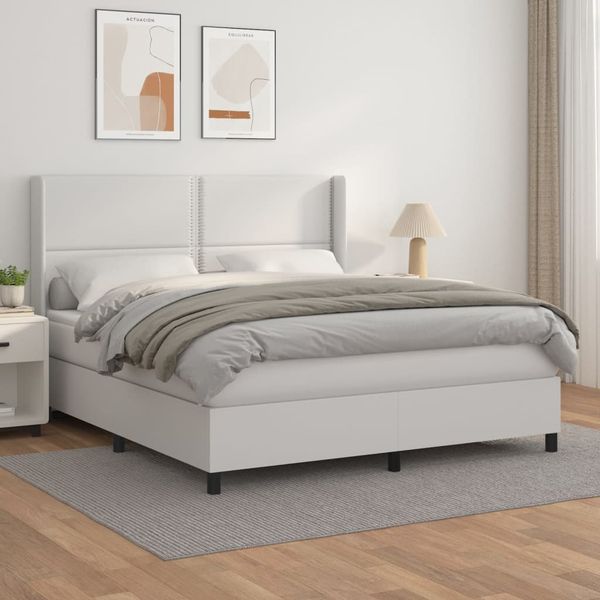 vidaXL Boxspring posteľ s matracom biela 160x200 cm umelá koža