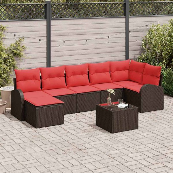 vidaXL Súprava záhradných pohoviek s vankúšom 8 pcs Hnedá Poly Ratan