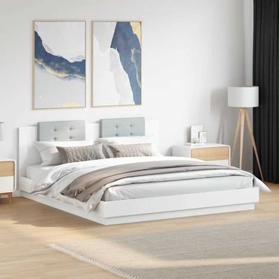 vidaXL Posteľný rám s čelom a LED svetlami biely 160x200 cm