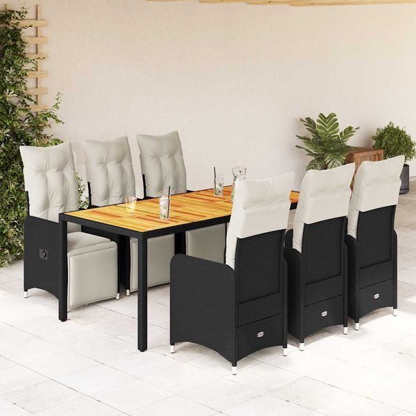 vidaXL 7-dielna záhradná bistro súprava s vankúšmi čierna polyratan
