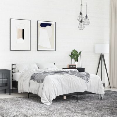 vidaXL Rám postele čierny 135x190 cm kompozitné drevo a kov