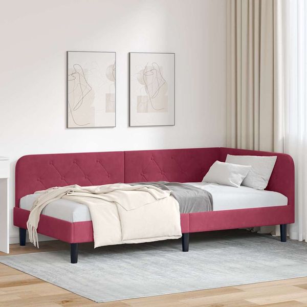 vidaXL Rohový rám postele Víno červené 90 x 200 cm Zamat