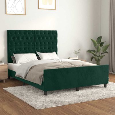 vidaXL Posteľ bez matraca tmavozelený 140x190 cm zamat