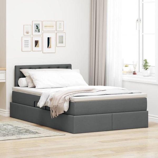 vidaXL Postel s úložným prostorem a matrací Tmavo šedá 120 x 190 cm