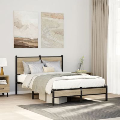 vidaXL Kovový posteľný rám bez matraca dub sonoma 120x190 cm