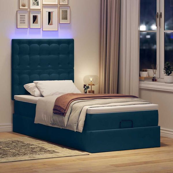 vidaXL Osmanský rám postele s matracmi tmavomodrá 80x200 cm zamat