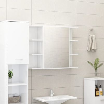 vidaXL Skrinka so zrkadlom lesklá biela 80x20,5x64 cm spracované drevo