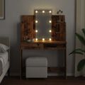 vidaXL Toaletný stolík s LED svetlami staré drevo 96x40x142 cm
