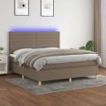 vidaXL Posteľ boxsping s matracom a LED sivohnedá 160x200 cm látka