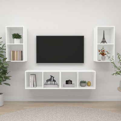 vidaXL Nástenné TV skrinky 4 ks, biele, kompozitné drevo