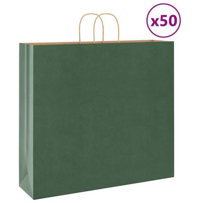 vidaXL Papierové tašky 50 ks s rúčkami, zelené, 54x15x49 cm