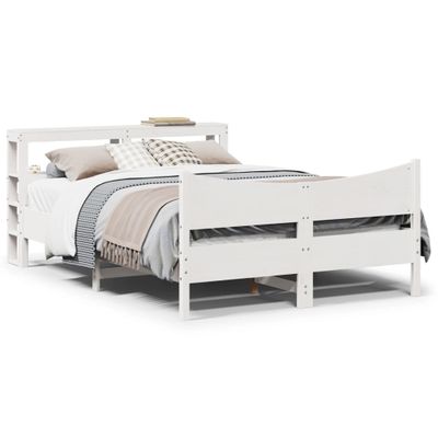 vidaXL Posteľný rám s čelom biely 135x190 cm borovicový masív