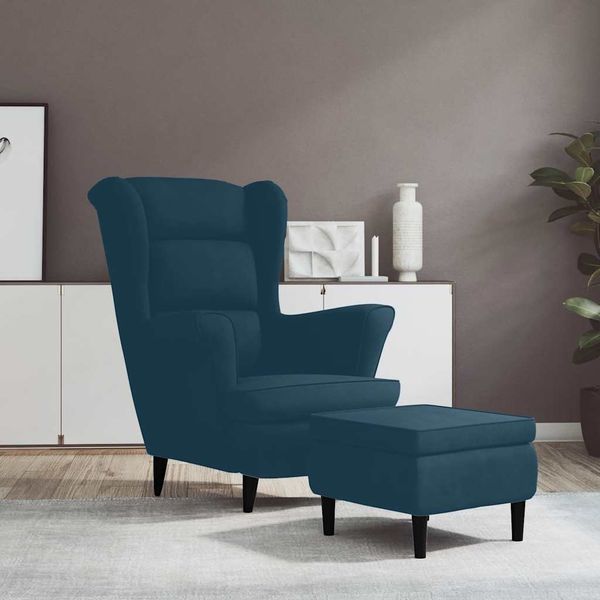 vidaXL Kreslo wingback s podnožkou modré zamatové