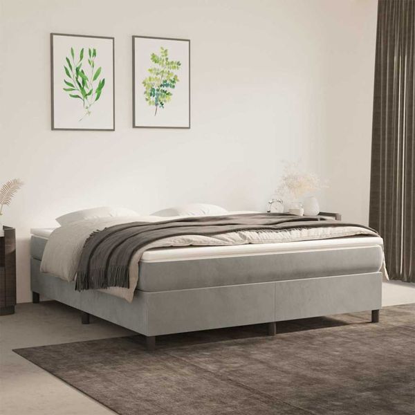 vidaXL Posteľný rám s boxspringom svetlosivá 160x200 cm zamat