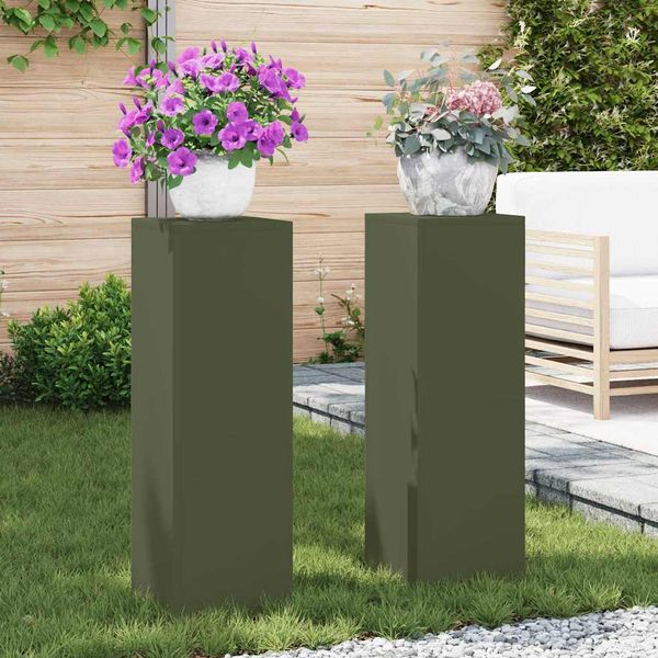 vidaXL Stojan na rastliny 2 pcs Olivovo zelená 24 x 24 x 75 cm Oceľ