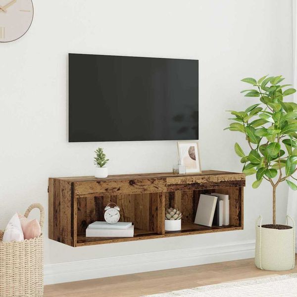 vidaXL Zostava TV skriniek s LED Nástenný Staré drevo 100 x 30 x 30 cm
