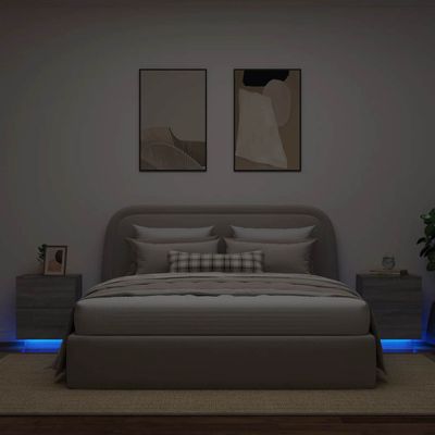 vidaXL Nočné stolíky s LED svetlami 2 ks sivá sonoma kompozitné drevo