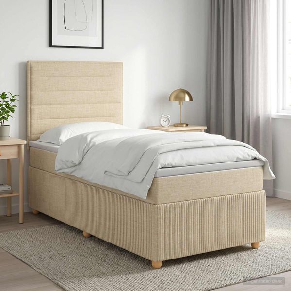 vidaXL Posteľ boxspring s matracom Krémová 90 x 190 cm Látka